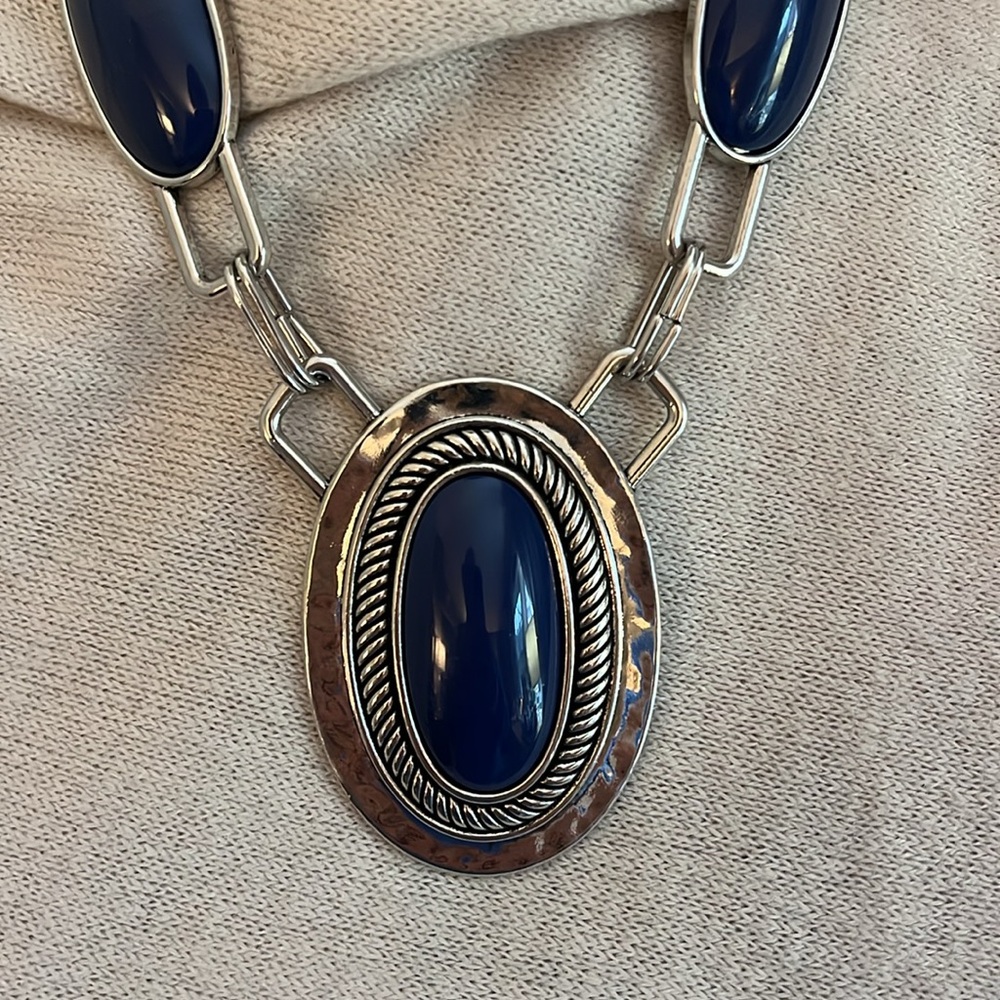 Stunning Blue Stone Silver-Tone Necklace
